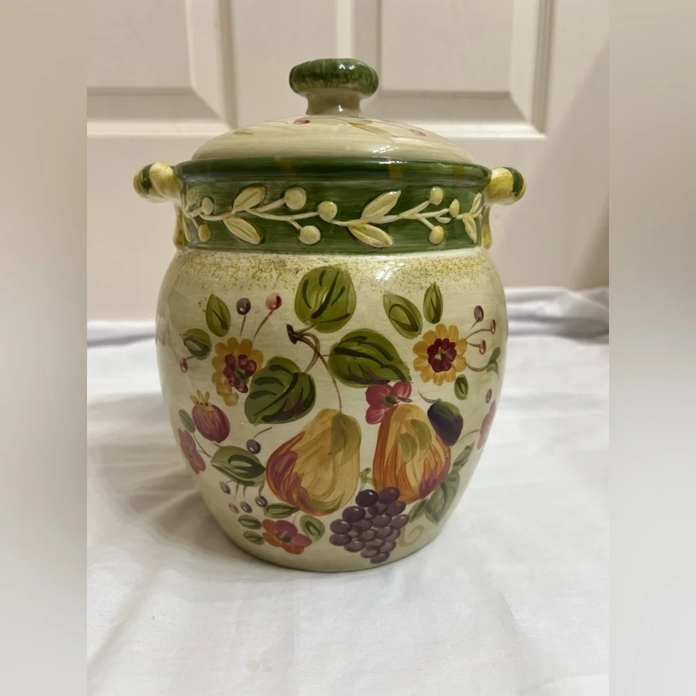 Hand-Painted Ceramic Kitchen Canister with Lid